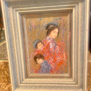 Hibel limited edition framed art. Japanese Mother and children.